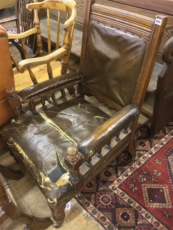 Victorian armchair and stick back chair